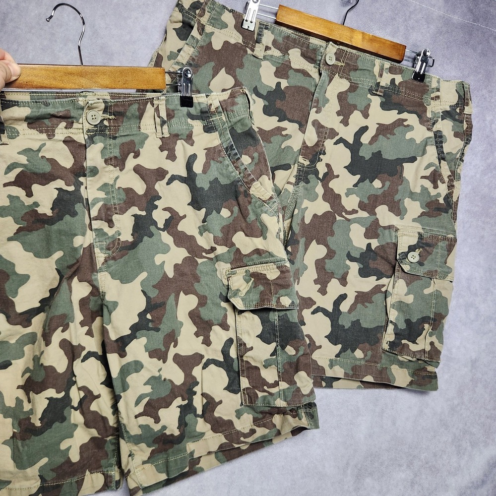Sonoma Mens Camo Cargo Shorts Size 40 Green Brown Cotton - Lot of 2 Pair
